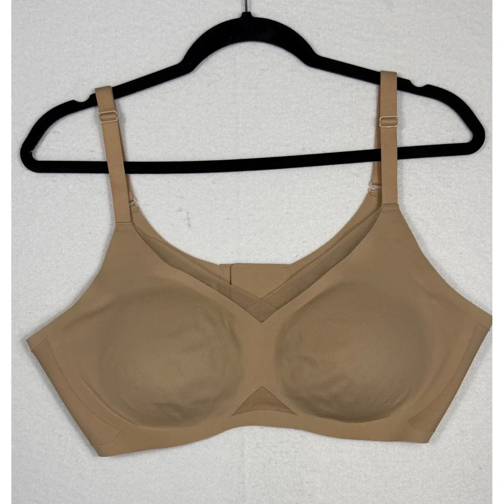 Honeylove Crossover Bra Womens‎ XL Sand Tan Wireless Mesh LWBR0302